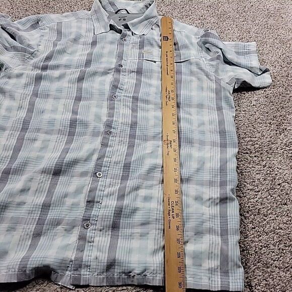 Columbia Shirt Mens XL Gray Blue Plaid Button Up Poly Modal Outdoors Hiking - Picture 4 of 8